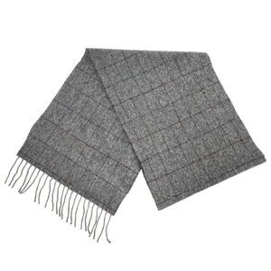 Linea Emmeti Fine Merino Wool Scarf Herringbone Gray Windowpane Navy Red New NWT